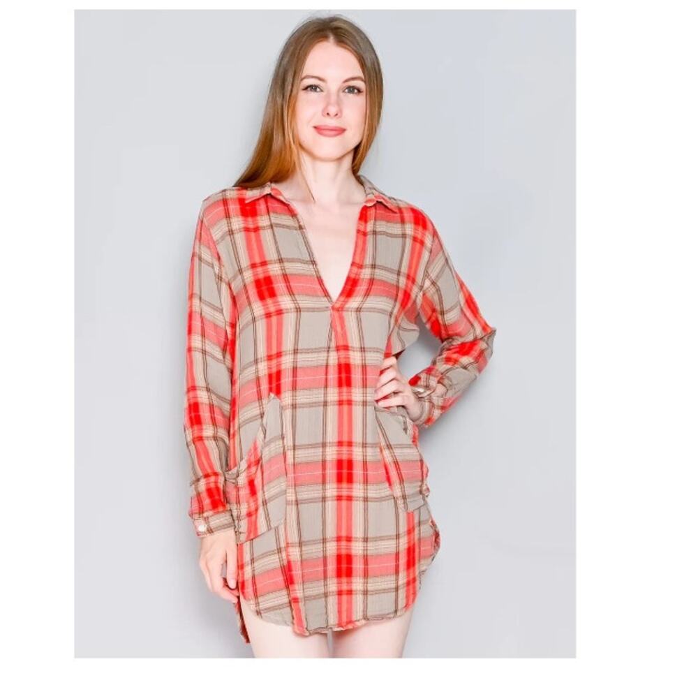 Free People x CP Shades Plaid Campfire Teton Tunic Dress Size XS